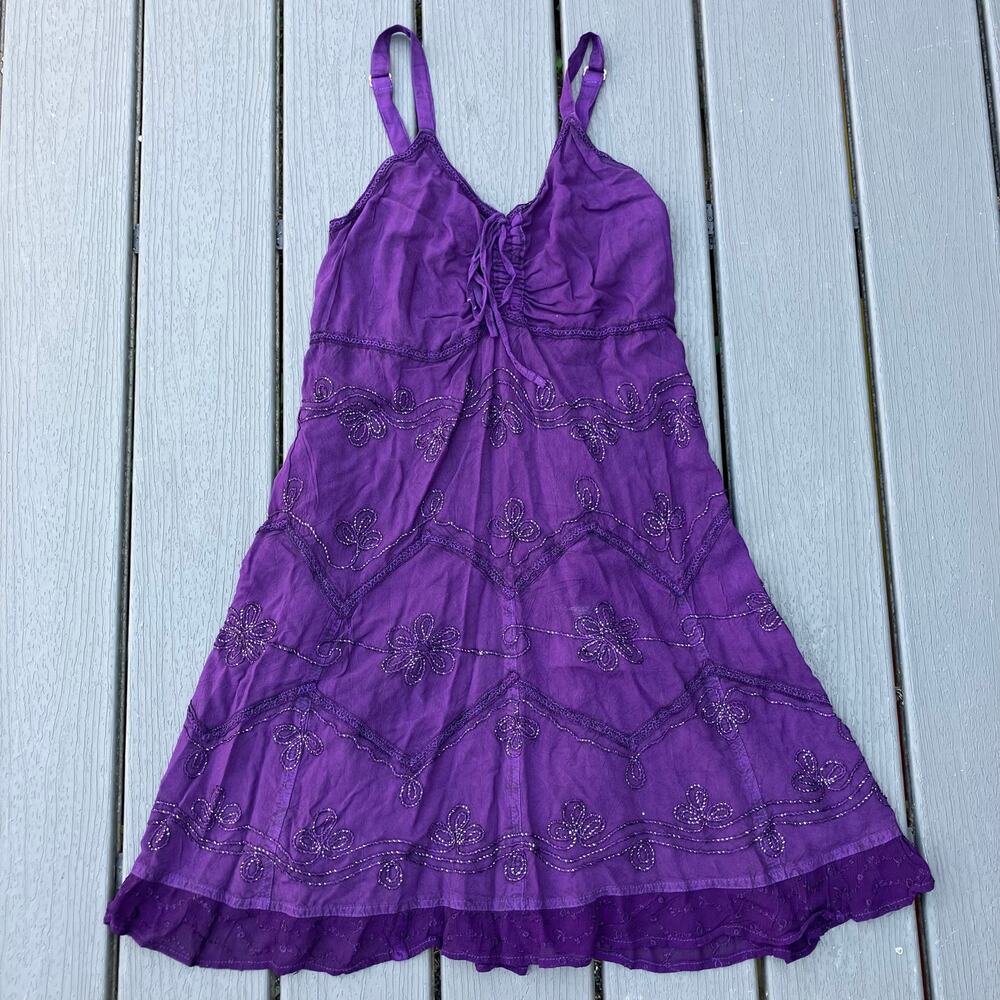 Purple floral embroidered mini dress, fairycore bohemian boho chic hippie